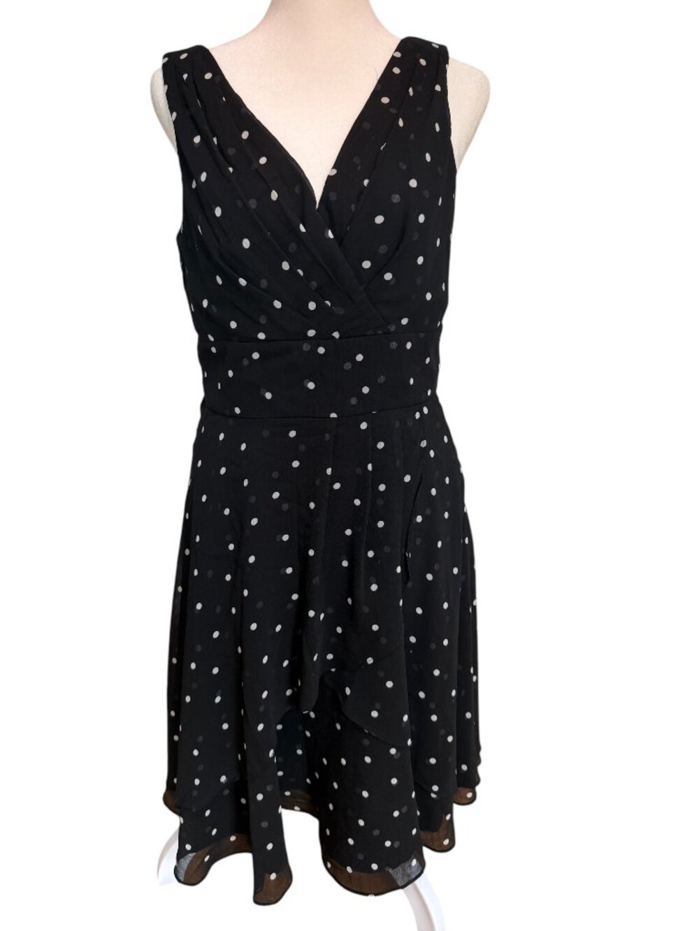 White House Black Market Black and White Polka Dot Cocktail Dress - Size 6
